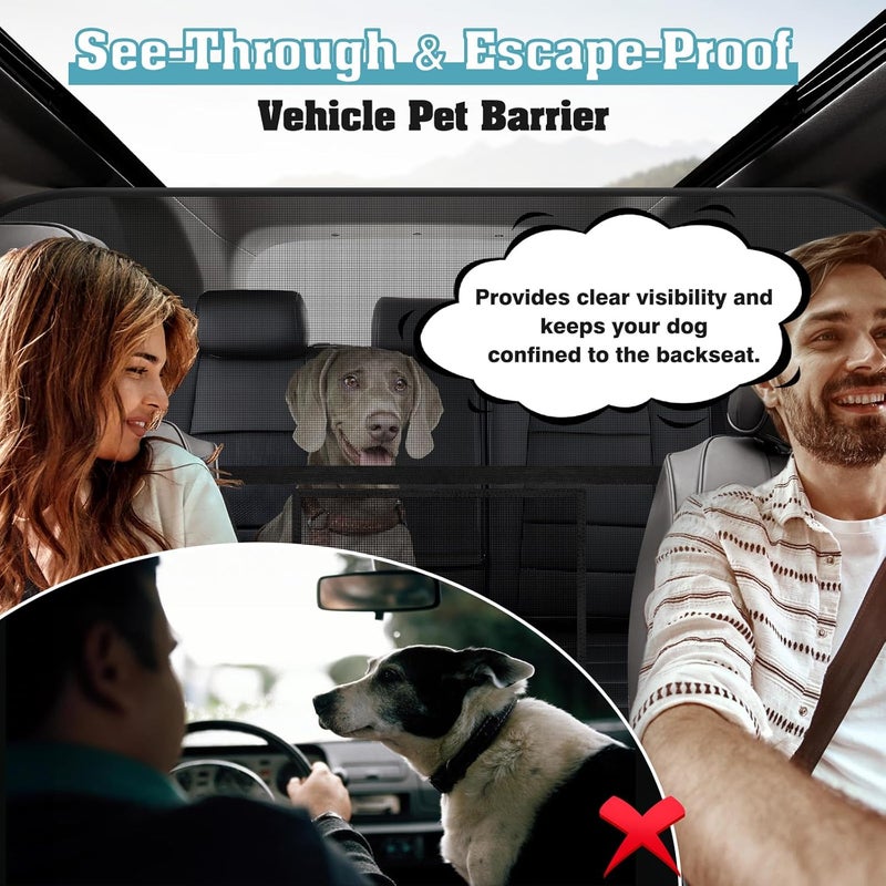 Mixsuper Dog Car Barrier, 52.4" Wide, Car Divider for Midsized Pickup, Midsized SUV and Car, One-Piece Escape-Proof Back Seat Mesh Dog Car Net Barrier Black - Image 5